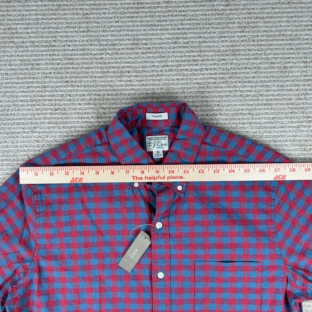J. Crew Button Down Shirt Mens M Red Blue Gingham Secret Wash Preppy Classic New